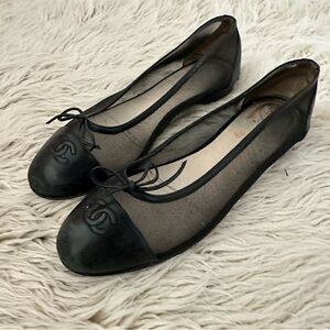 Chanel Black Leather and Mesh Ballet Flats, Size 40 (US 9.5)